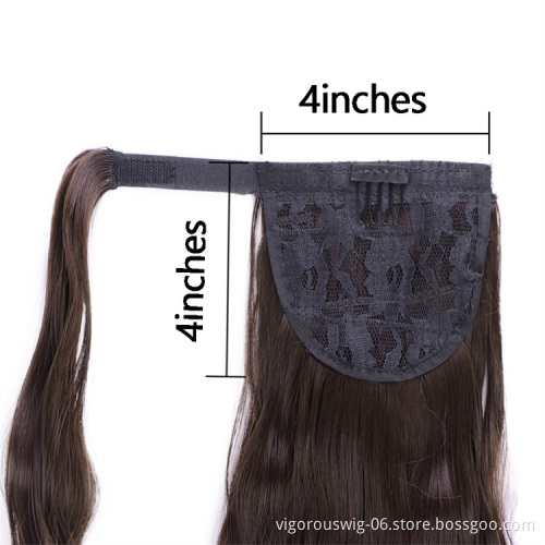 Vigorous 24 Inch Long Wavy Ponytail Hair Extension Wrap Around Ponytail Black Dark Auburn Clip in on Hair Extensions for Women